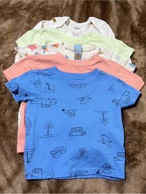 Unbranded Kids Blue Short-Sleeve Tee with Air & Travel Sketches